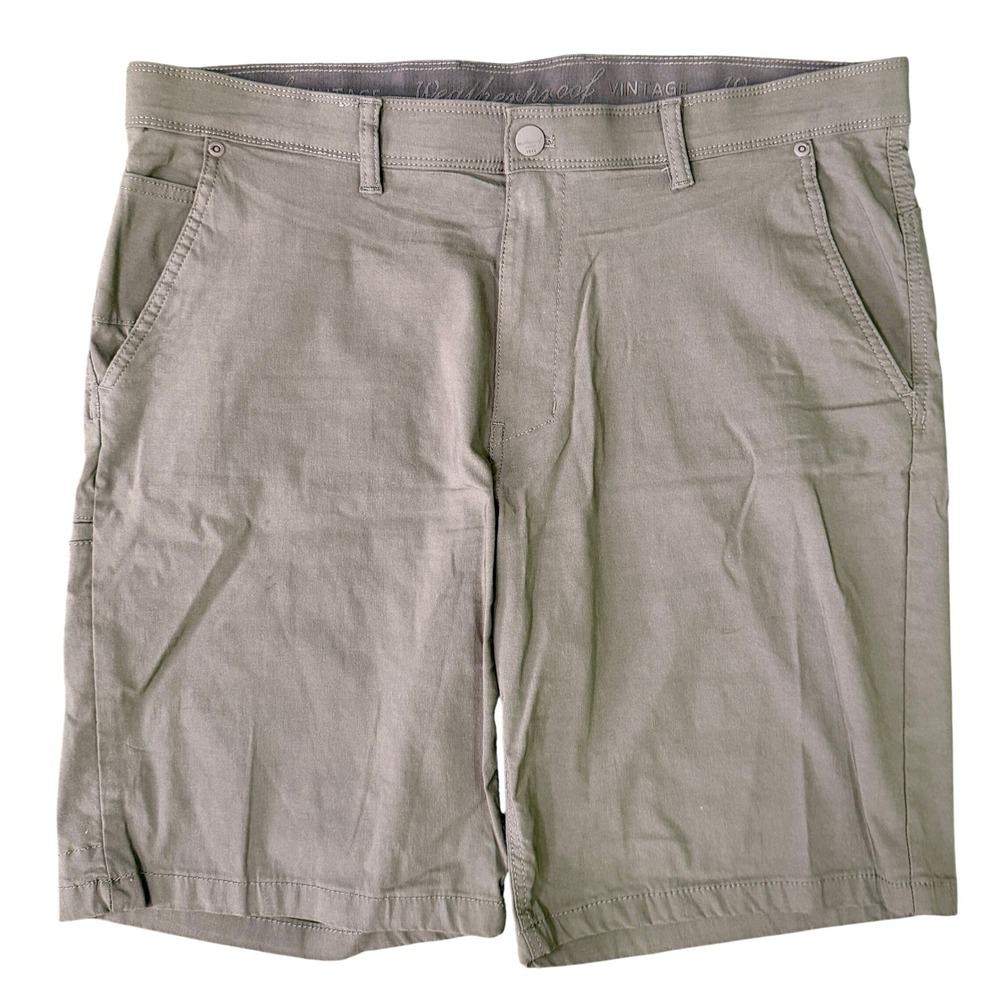 Weatherproof Vintage Mens Shorts Olive Green Stretch Flat Front Quick Dry Sz 36